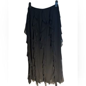New Xscape Black Tiered Ruffle Semi Sheer Feminine Witchy Romantic Maxi Skirt 8